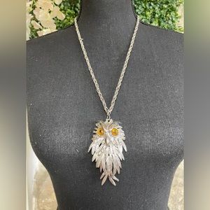 Antique Metal Segmented Owl Pendant Necklace